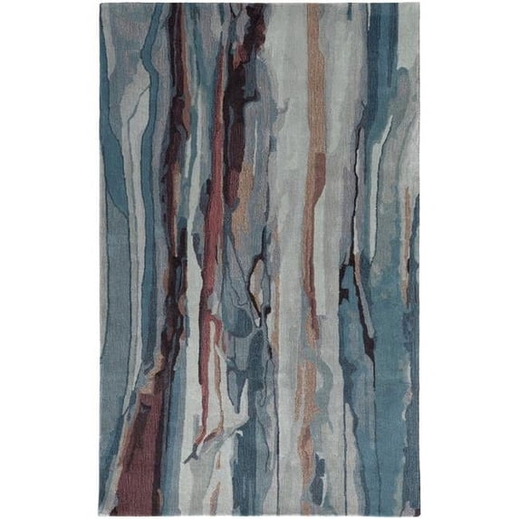 5 x 8 ft. Blue Red & Ivory Wool Abstract Hand Tufted Handmade Stain Resistant Rectangle Area Rug