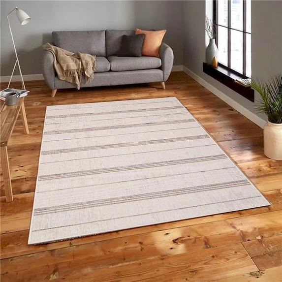5 x 8 ft. Carnival Sand & Ivory Striped Indoor & Outdoor Rectangle Area Rug