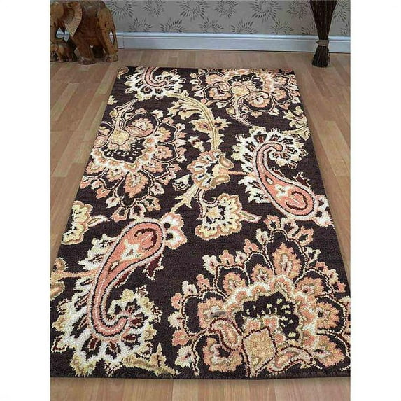 5 x 8 ft. Floral Hand Tufted Woolen Area Rug, Brown
