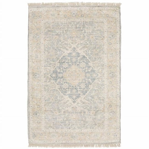 5 x 8 ft. Gray & Beige Oriental Hand Loomed Stain Resistant Rectangle Area Rug with Fringe