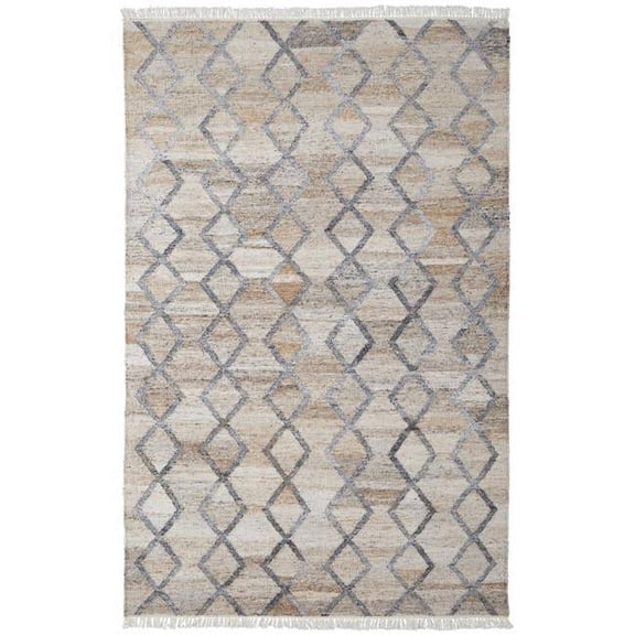 5 x 8 ft. Gray Ivory & Tan Geometric Hand Woven Stain Resistant Rectangle Area Rug with Fringe