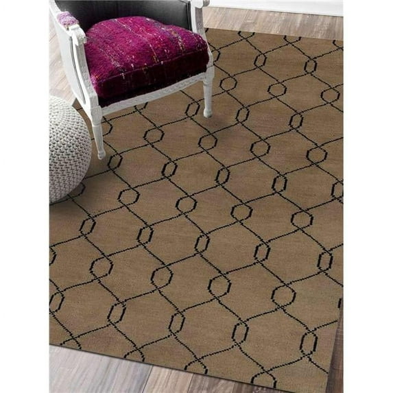 5 x 8 ft. Hand Knotted Wool Geometric Rectangle Area Rug, Beige & Black