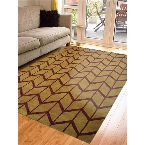 5 x 8 ft. Hand Knotted Wool Geometric Rectangle Area Rug, Gold & Red
