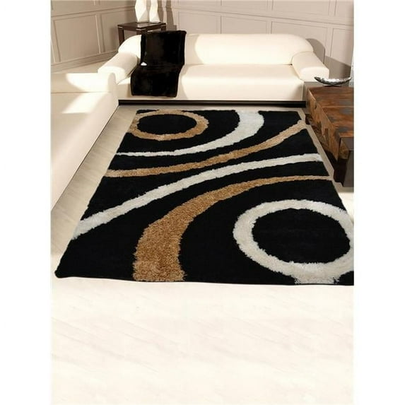 5 x 8 ft. Hand Tufted Shag Polyester Geometric Rectangle Area Rug, Black