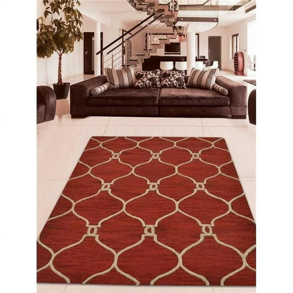 5 x 8 ft. Hand Tufted Wool Geometric Rectangle Area Rug, Red & Beige
