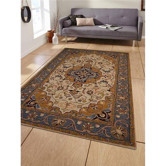 5 x 8 ft. Hand Tufted Woolen Area Rug, Cream Light & Blue - Vintage