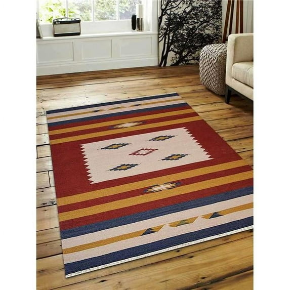 5 x 8 ft. Hand Woven Flat Weave Kilim Wool Contemporary Rectangle Area Rug, Multi Color