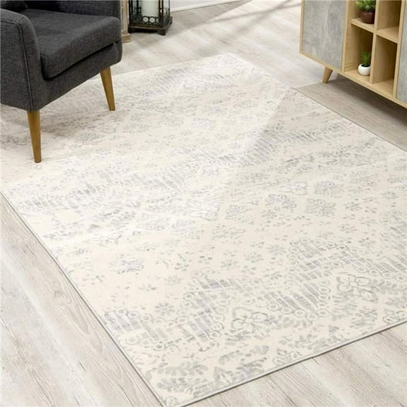 5 x 8 ft. Ivory Distressed Ikat Pattern Area Rug
