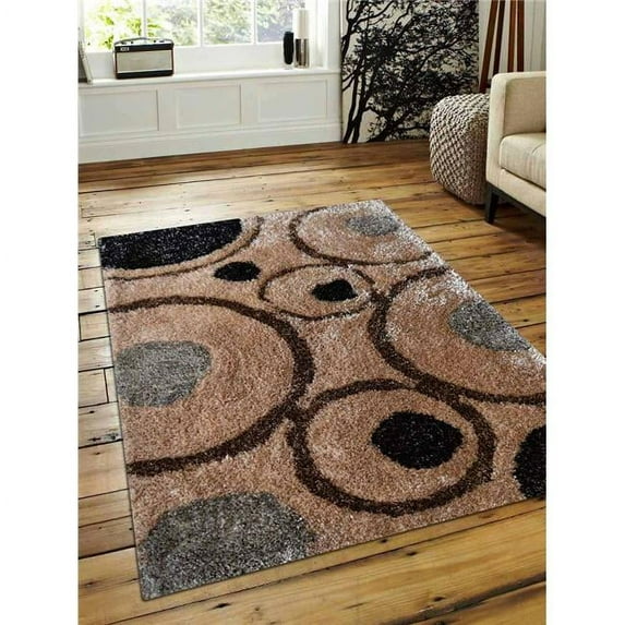 5 x 8 ft. Shag Geometric Hand Tufted Polyester Area Rug, Beige & Multicolor