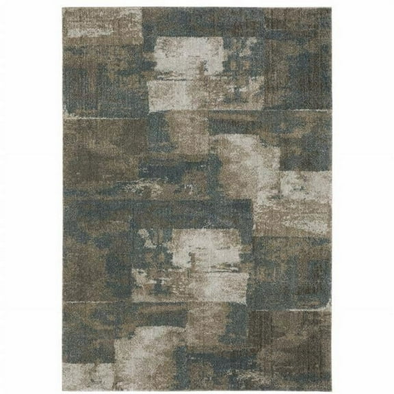5 x 8 ft. Teal Blue Gray Tan & Beige Geometric Power Loom Stain Resistant Rectangle Area Rug
