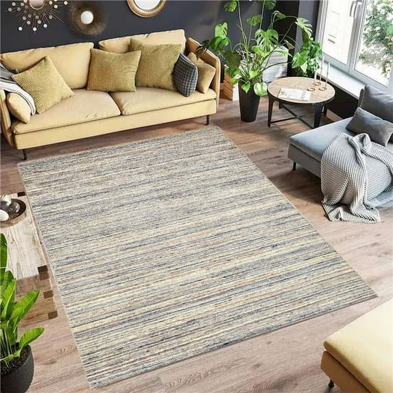 5 x 8 ft. Textured Blue & Cream Hand Loomed Wool Rectangle Area Rug