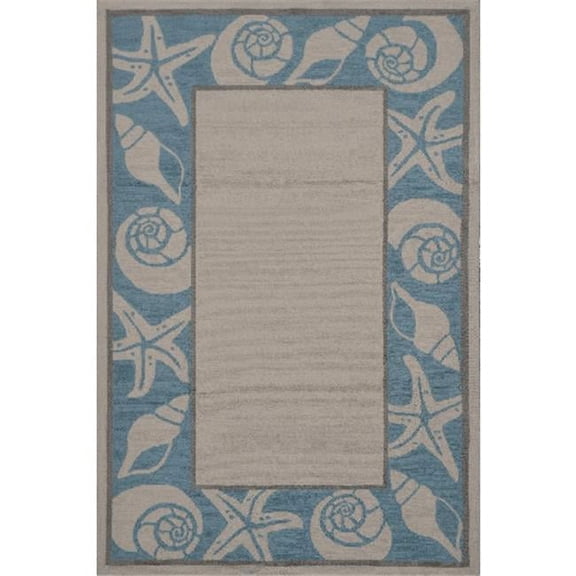 5 x 8 in. Sea Shells Area Rug - Blue & Ivory