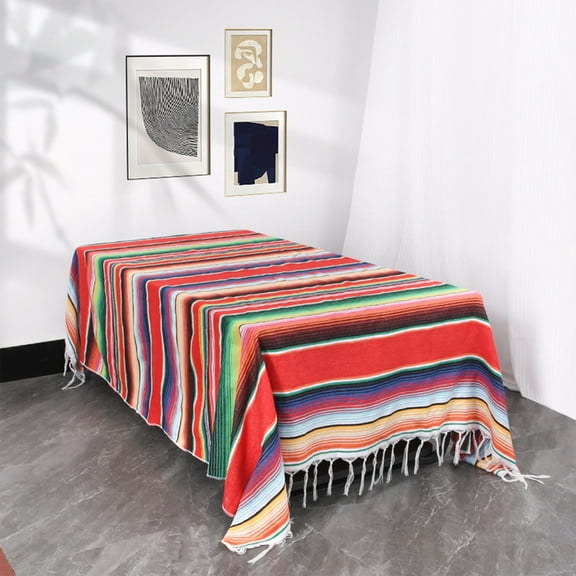 5 x 85 Inch Tablecloth for Wedding Party Decorations,Large Square Fringe Cotton Serape Blanket Bright Colors Table Cover Picnic Mat (Red)