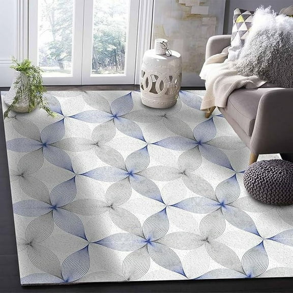 5 x 8ft Geometric Blue Area Rug, Modern Outdoor Living Room Bedroom Area+Rug Carpet, Kitchen Rug Bath Mat Front Porch Floor Doormat Runner Rugs, Abstract Grey White Simple Circle