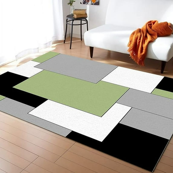 5 x 8ft Green Rugs For Living Room, Boho Geometric Area Rug For Kids Room Bedroom Decor, Room Decor Aesthetic Comfy Carpet, Black And Grey Modern Area Rugs, Boho Rug Washable Rug 