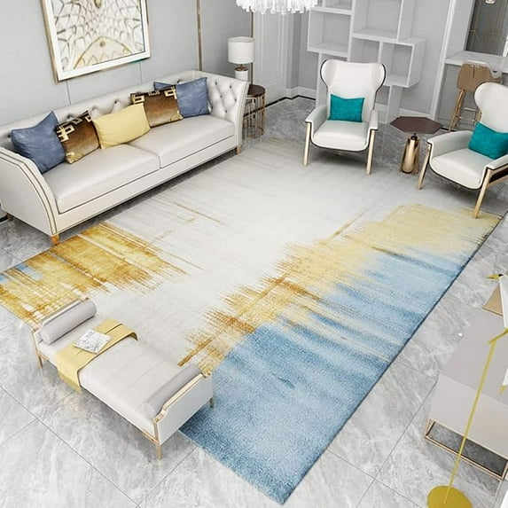 5 x 8ft Grey Blue Gold Area Rug For Living Room Bedroom, Modern Abstract Carpet, Dining Room Non-Slip Indoor Rug Washable Soft And Comfortable Rug