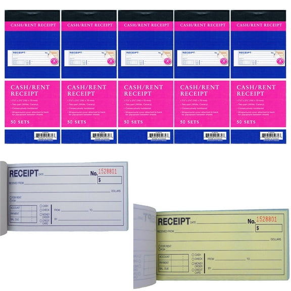 5 x Carbonless Cash Money Rent Receipt Record Book 2 Part 50 Sets Duplicate Copy