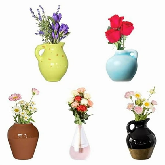 5 x Mini Vase Fridge Magnets-As Shown