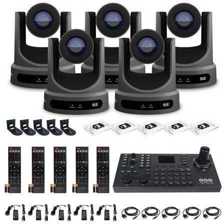 5 x PTZOptics Move SE PTZ Camera with 30x Optical Zoom (PT30X-SE-GY-G3) + SuperJoy PTZ Controller + 5 x Wall Mount