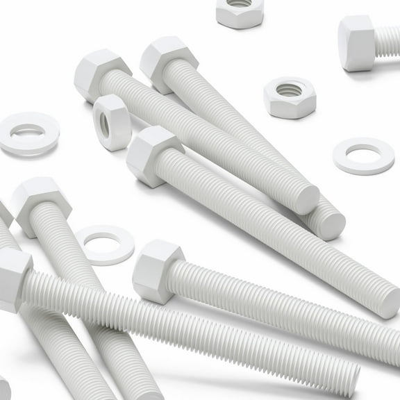 5 x White Hexagon Head Screws Polypropylene (PP) Plastic Nuts and Bolts, Hex Head, Washers, M16 x 150mm, Fastener, Anti-Corrosion, Chemical Resistant, (5/8 x 5 29/32 in)