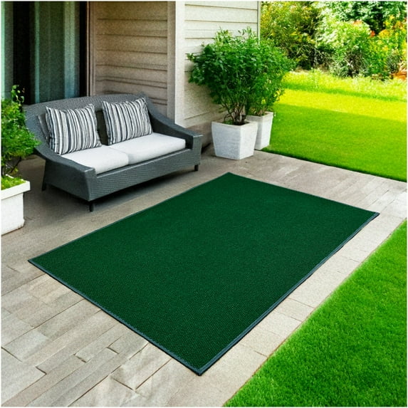 5'x11' Soft Indoor/Outdoor Hobnail Style Area Rugs. Lightweight and Flexible for Easy Cleaning and Transport (Color: Heather Green)