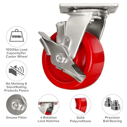 5"x2" Heavy Duty Casters- Industrial Caster Solid Polyurethane Wheel Capacity Up To 4000 Lb. Use - View #9