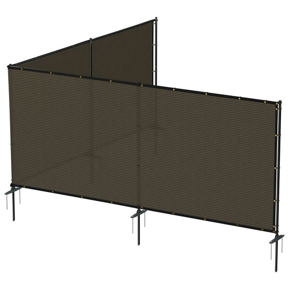 5'x20' Outdoor Privacy Fence with Iron Poles Ground Spikes Dog Garden Privacy Metal Fence Backyard Patio Yard Barrier Border Divider Brown