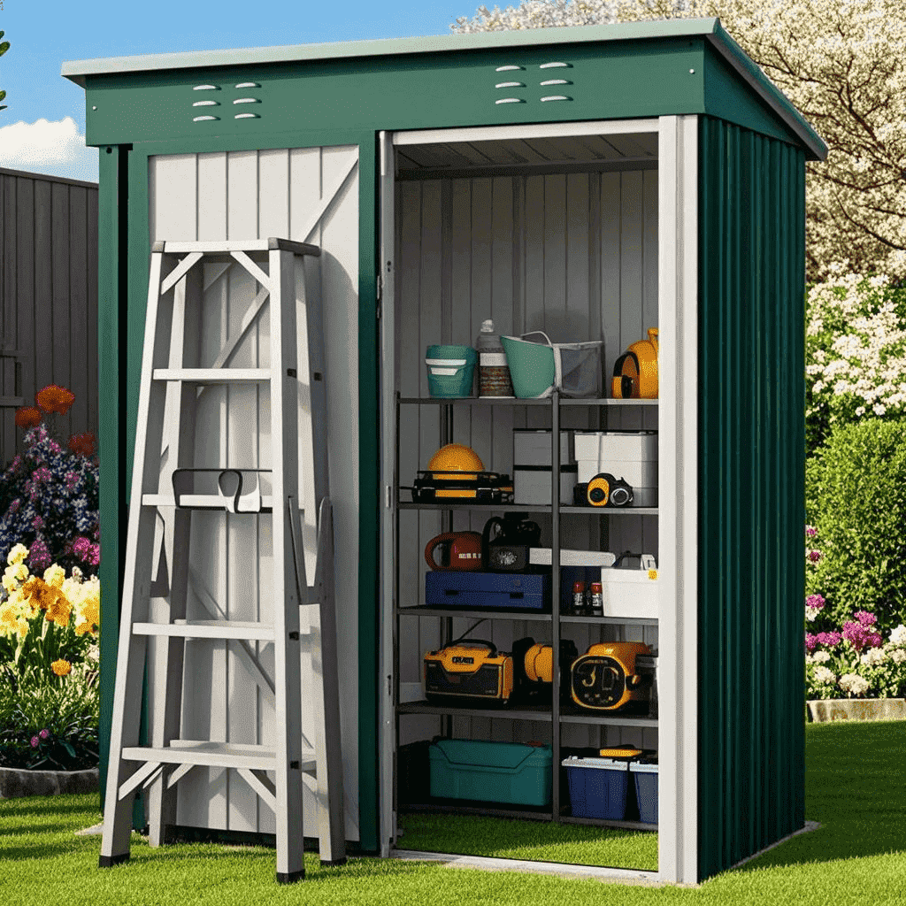 5'x3' Outdoor Storage Shed, Lofka Metal Tool Shed with Lockable Security, Compact Space Saver for Garden Tools & Patio, Green