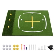 5x4 Dual Turf Golf Hitting Mat with Cross Stance Alignment Guide, 7 Tee Positions Indoor Outdoor Golf Training Mat Complete Kit with Golf Balls Tees Storage Strap