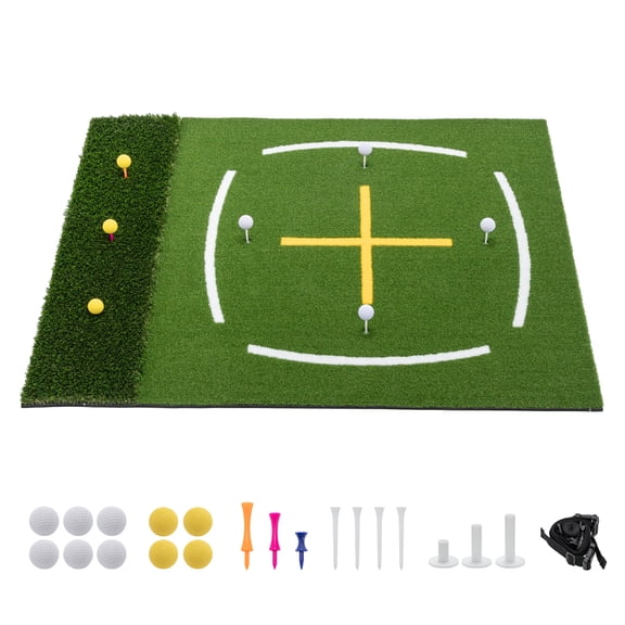 5'x4' Golf Hitting & Putting Mat with Cross Stance Guide Heavy Duty Swing Turf Indoor Outdoor Golf Practice Mat for Backyard Garage Training with 7 Tee Positions Includes Balls Tees
