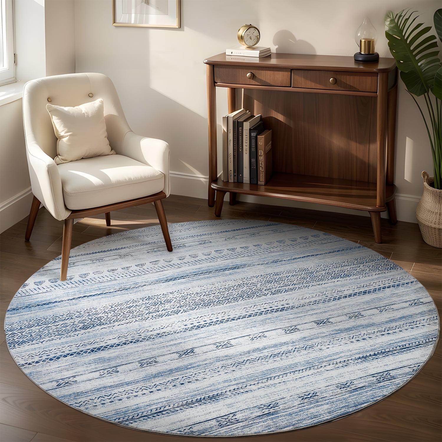 VUNATE 5'x5' Round Rugs for Living Room Washable Rugs Boho Moroccan