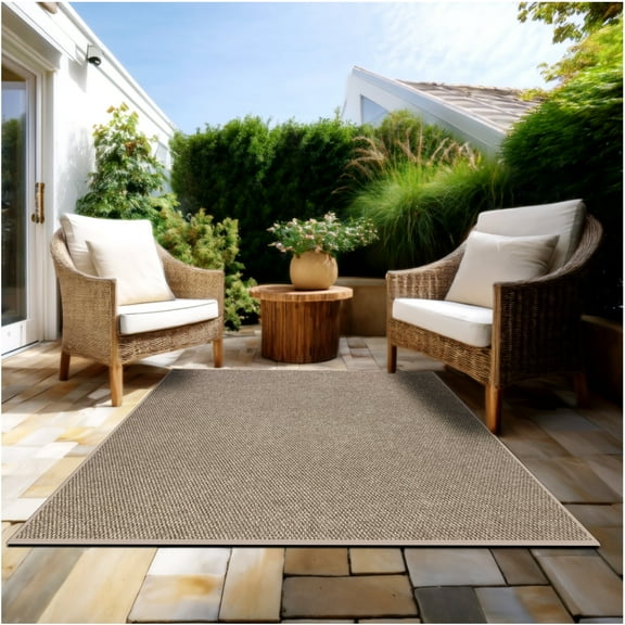 5'x5' Soft Indoor/Outdoor Hobnail Style Area Rugs. Lightweight and Flexible for Easy Cleaning and Transport (Color: Taupe)