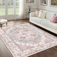 thumbnail image 1 of NewBuros 5'x7' Area Rugs for Living Room, Washable Non-Slip Vintage Tribal Print Rugs, Soft Low Pile Stain Resistant Carpet for Bedroom Dining Room, Pink, 1 of 9
