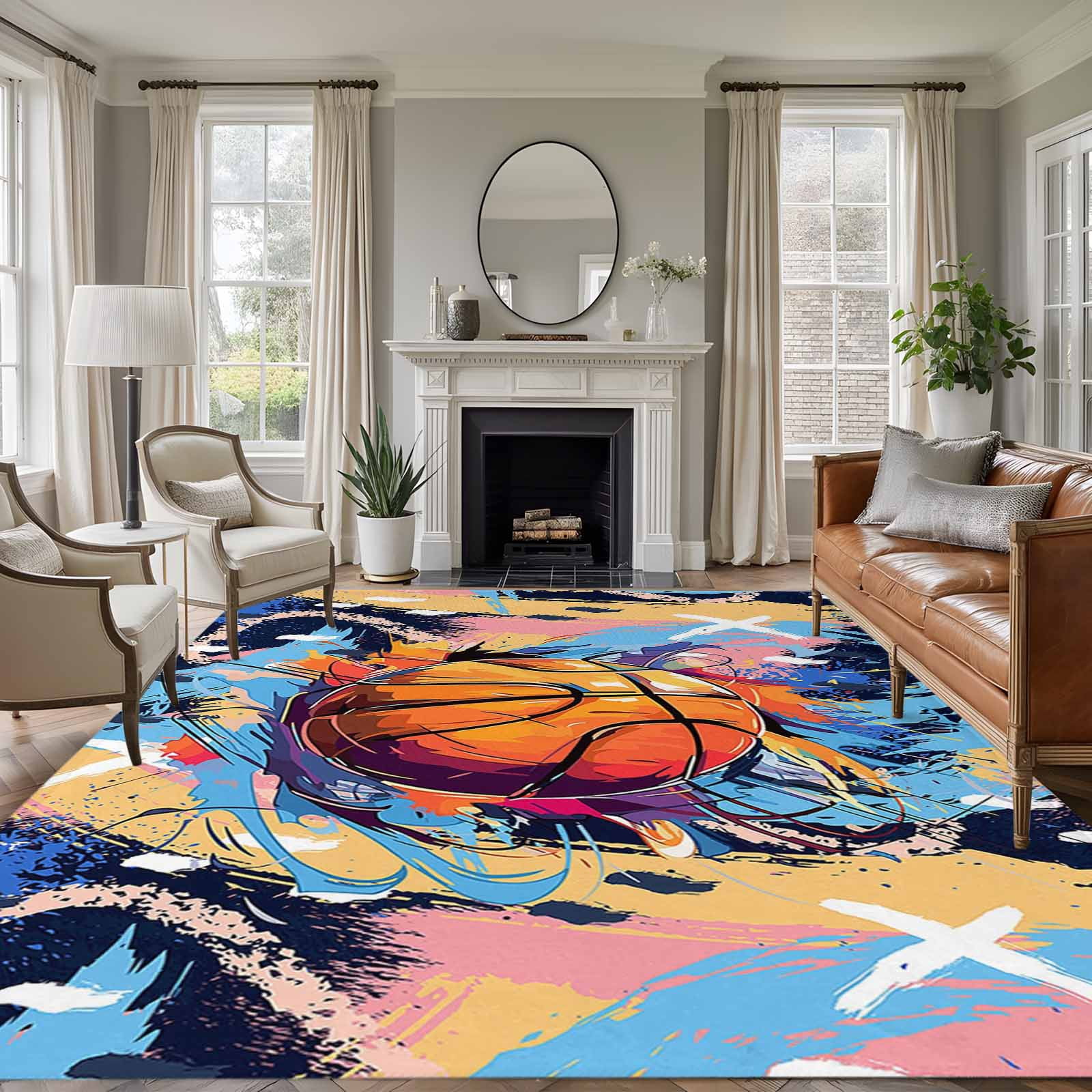 5'x7' Area Rugs, Basketball Indoor Outdoor Area Rug for Living Room ...