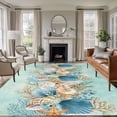 thumbnail image 1 of 5'x7' Area Rugs, Beach Coastal Teal Indoor Outdoor Area Rug for Living Room Bedroom, Nautical Shell Starfish Coral Summer Washable Bathroom Rugs Kitchen Floor Carpet Mats Home Decor Aesthetic, 1 of 8
