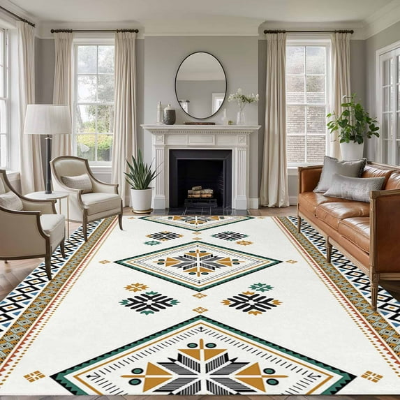 5'x7' Area Rugs, Beige Boho Indoor Outdoor Area Rug for Living Room Bedroom, Vintage Ethnic Tribe Abstract Art Retro Washable Bathroom Rugs Kitchen Floor Carpet Mats Home Decor Aesthetic