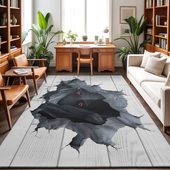 5'x7' Area Rugs, Black Broken Wall Indoor Outdoor Area Rug for Living Room Bedroom, Modern Artistic Gray Wall Decoration Washable Bathroom Rugs Kitchen Floor Carpet Mats Home Decor Aesthetic