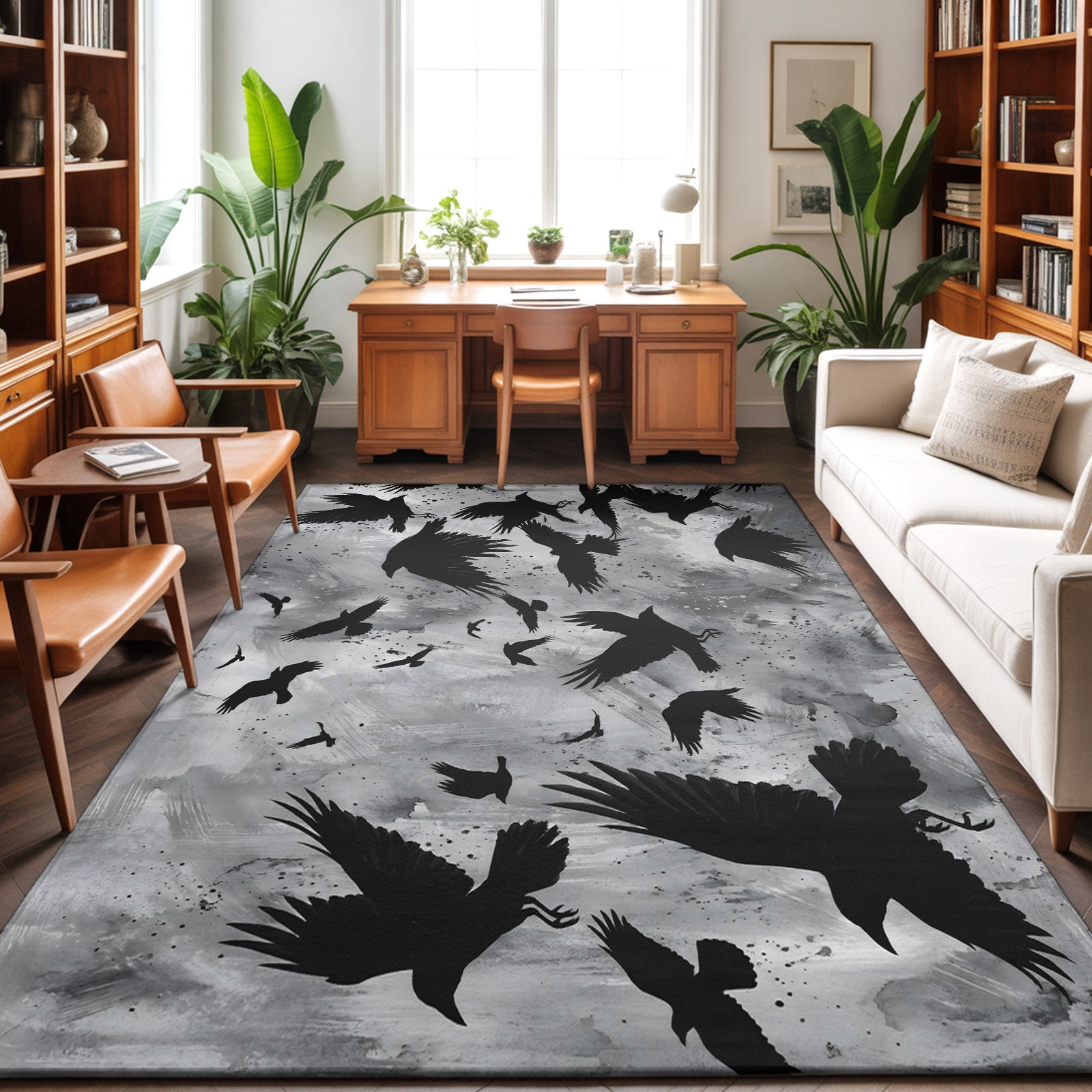5'x7' Area Rugs, Black Crow Birds Indoor Outdoor Area Rug for Living ...