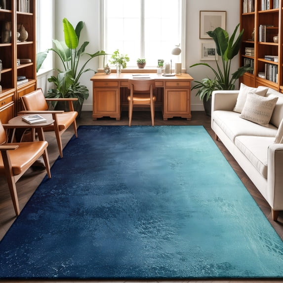 5'x7' Area Rugs, Blue Black Ombre Indoor Outdoor Area Rug for Living Room Bedroom, Modern Abstract Art Oil Paint Gradient Washable Bathroom Rugs Kitchen Floor Carpet Mats Home Decor Aesthetic