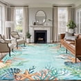 thumbnail image 1 of 5'x7' Area Rugs, Blue Coastal Indoor Outdoor Area Rug for Living Room Bedroom, Summer Nautical Beach Coral Starfish Washable Bathroom Rugs Kitchen Floor Carpet Mats Home Decor Aesthetic, 1 of 8