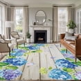 thumbnail image 1 of 5'x7' Area Rugs, Blue Hydrangea Indoor Outdoor Area Rug for Living Room Bedroom, Rustic Wooden Butterfly Spring Floral Washable Bathroom Rugs Kitchen Floor Carpet Mats Home Decor Aesthetic, 1 of 8