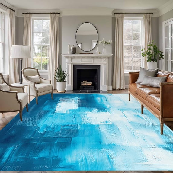 5'x7' Area Rugs, Blue Indoor Outdoor Area Rug for Living Room Bedroom, Modern White Oil Painting Art Abstract Washable Bathroom Rugs Kitchen Floor Carpet Mats Home Decor Aesthetic