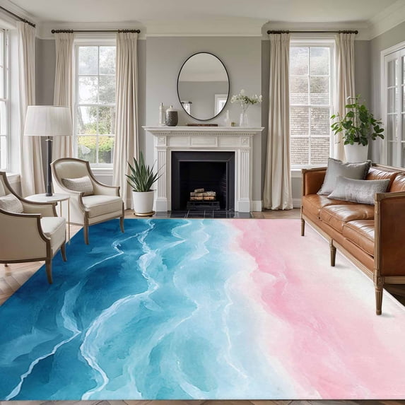 5'x7' Area Rugs, Blue Pink Coastal Indoor Outdoor Area Rug for Living Room Bedroom, Summer Beach Nautical Seaside Washable Bathroom Rugs Kitchen Floor Carpet Mats Home Decor Aesthetic