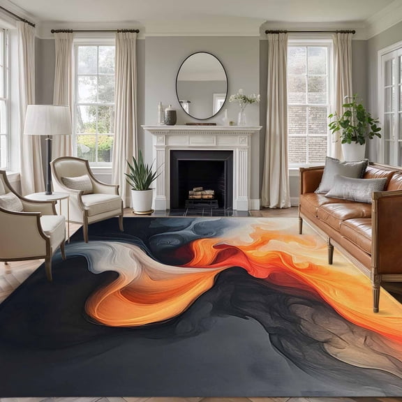 5'x7' Area Rugs, Burnt Orange Grey Modern Art Indoor Outdoor Area Rug for Living Room Bedroom, Abstract Art Washable Bathroom Rugs Kitchen Floor Carpet Mats Home Decor Aesthetic