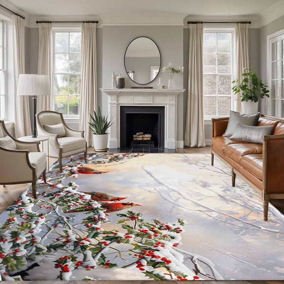 5'x7' Area Rugs, Christmas Indoor Outdoor Area Rug for Living Room Bedroom, Xmas Birds Berry Botanical Snowflake Washable Bathroom Rugs Kitchen Floor Carpet Mats Home Decor Aesthetic
