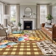 thumbnail image 1 of 5'x7' Area Rugs, Easter Chicken Eggs Indoor Outdoor Area Rug for Living Room Bedroom, Spring Daisy Flowers Yellow Brown Check Washable Bathroom Rugs Kitchen Floor Carpet Mats Home Decor Aesthetic, 1 of 8