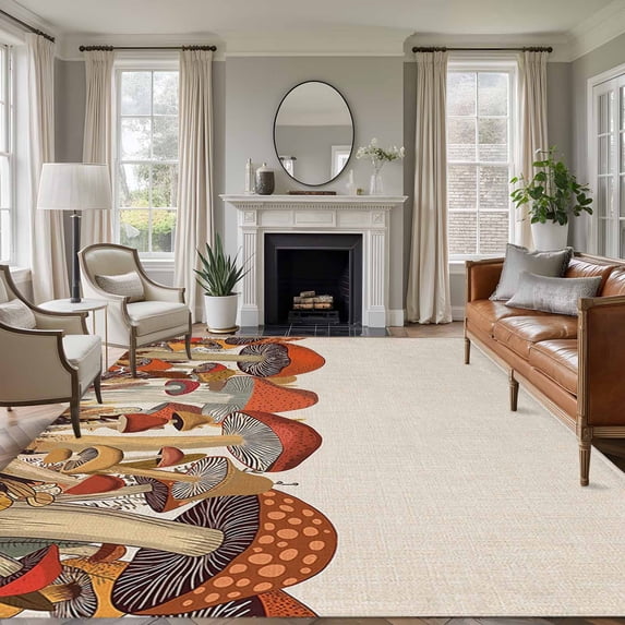 5'x7' Area Rugs, Fall Mushroom Indoor Outdoor Area Rug for Living Room Bedroom, Thanksgiving Botanical Farmhouse Burlap Washable Bathroom Rugs Kitchen Floor Carpet Mats Home Decor Aesthetic