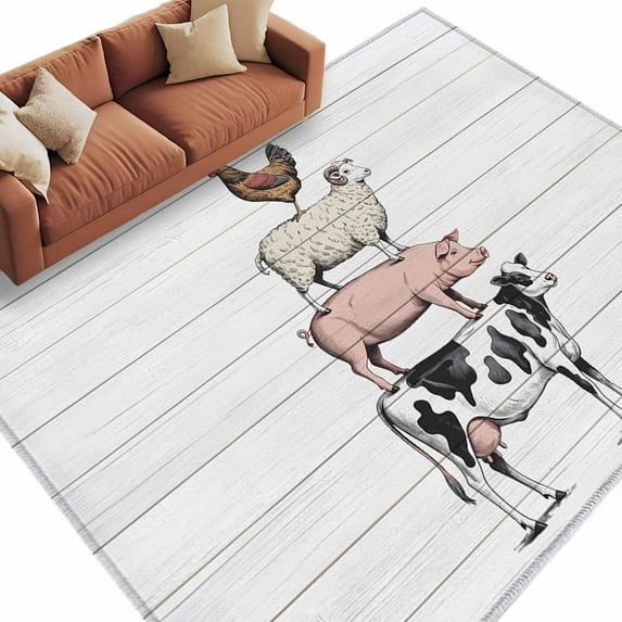 5'x7' Area Rugs Farmhouse Wooden Grain Washable Area Rugs Non-Slip Indoor Floor Mats Carpet for Living Room Bedroom Dining Room