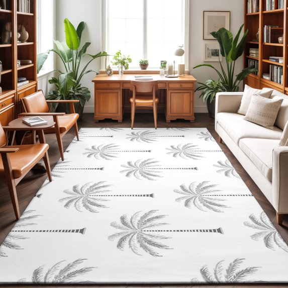 5'x7' Area Rugs, Grey Palm Trees Indoor Outdoor Area Rug for Living Room Bedroom, Tropical Summer Beach Botanical Washable Bathroom Rugs Kitchen Floor Carpet Mats Home Decor Aesthetic