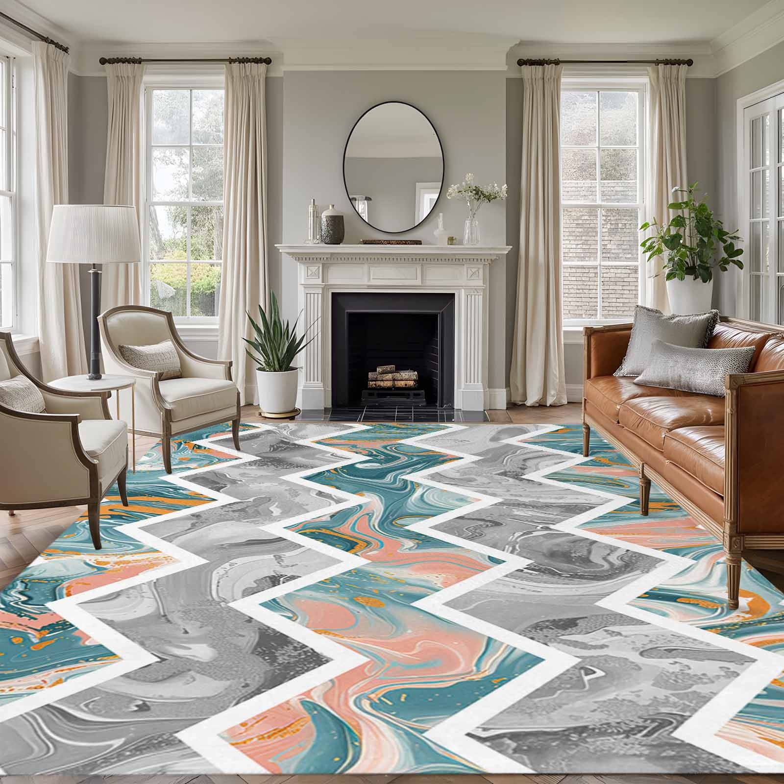 Aethics Rugs 5'x7' Area Rugs, Grey Teal Pink Marble Indoor Outdoor Area Rug for ...